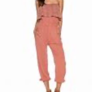 Ruffled billabong strapless jumpsuit